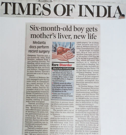 times of india-six month old boy gets mother liver