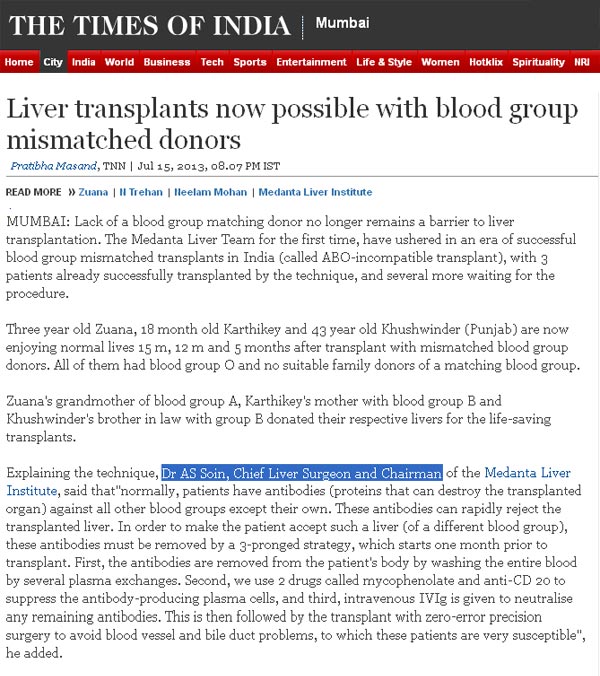 Liver transplants now possible with blood group mismatched donors