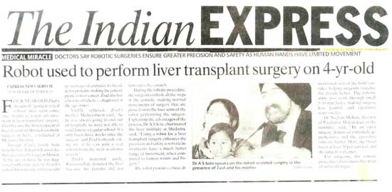Robot used to perform liver transplant surgery on 4-yr old 
