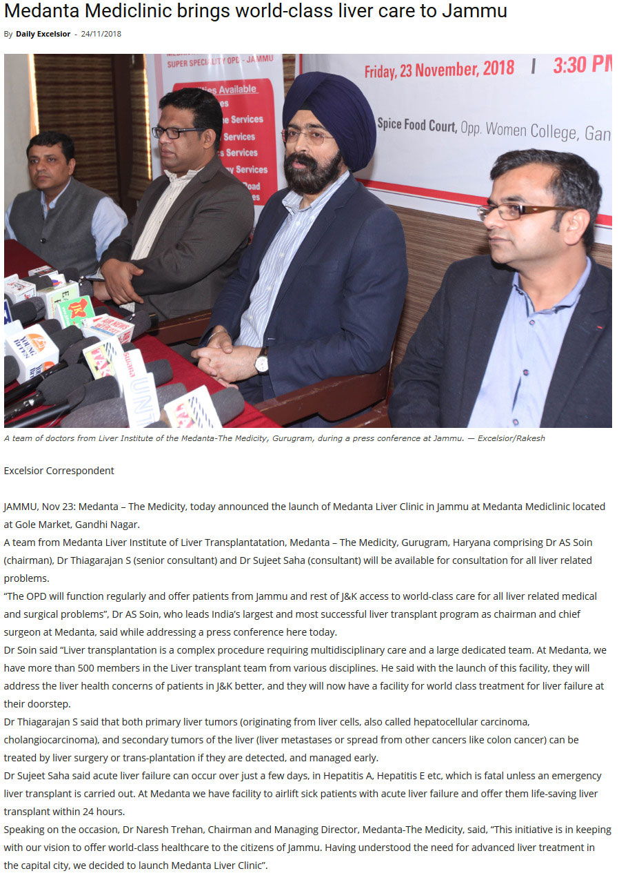 Medanta Mediclinic brings world-class liver care to Jammu